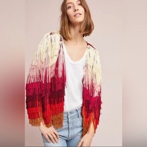 Vanessa Virginia Anthropologie Jacket Womens Small Multicolored Fringe Boho Shag